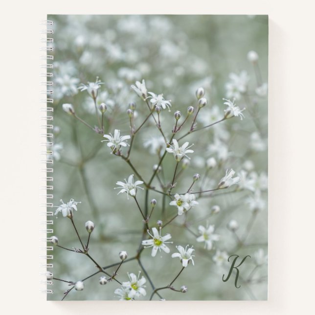 Carnet Photo de fleur de Gypsophile bébé blanc avec monog (Devant)