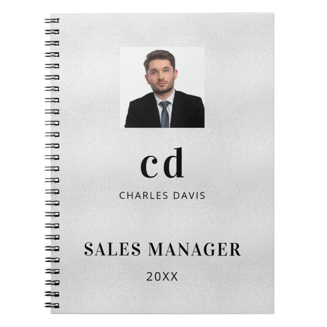 Carnet Photo de l'initiale du nom en argent pour affaires (Devant)