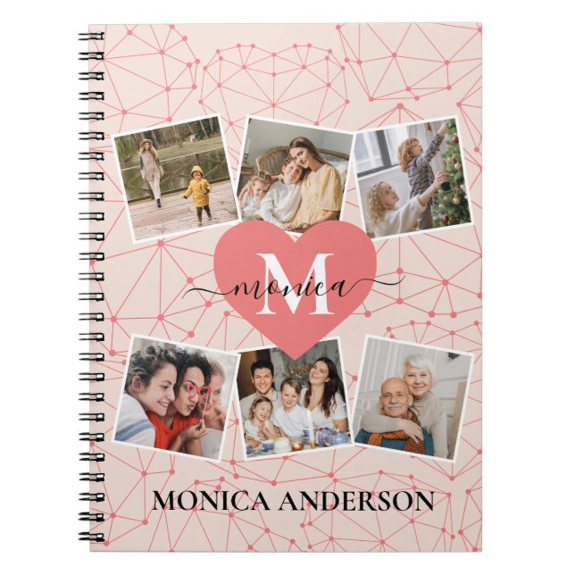 Carnet Photo moderne Collage Girly Pink Monogramme Nom (Devant)