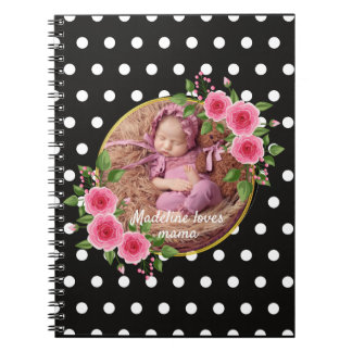 Carnet Photo personnalisée Black White Polka Dot Fête des