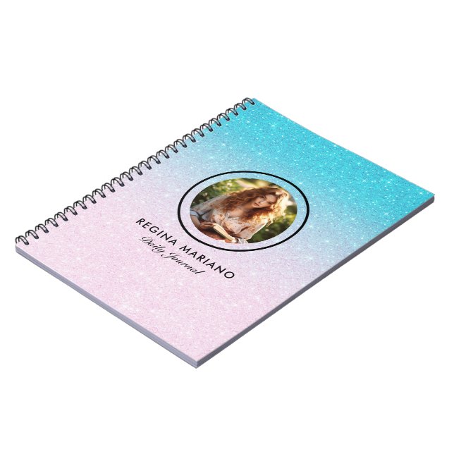 Carnet Photo personnalisée bleu vert parties scintillant  (Côté gauche)