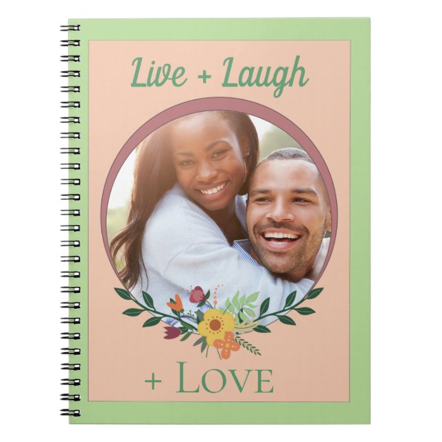 Carnet Photo personnalisée Mint florale vert et rose (Devant)