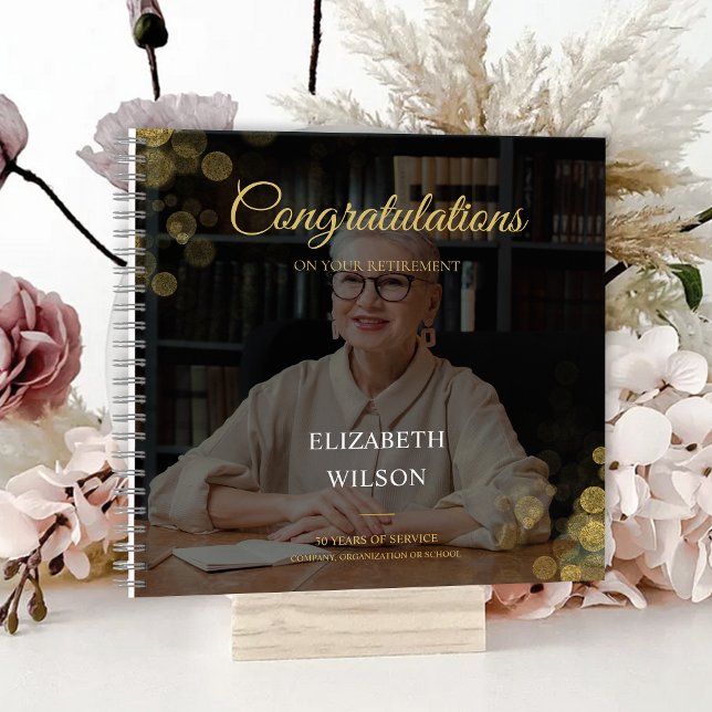 Carnet Photo Script Retirement Party Gold Confetti Invité (Photo Script Retirement Party Gold Confetti Guest Notebook)