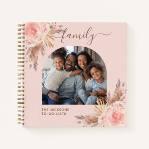 Carnet Photos de famille pampas herbe rose fleurs listes