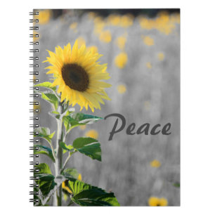 Carnet Phrase "Paix", Champ de tournesols, Noir & Blanc