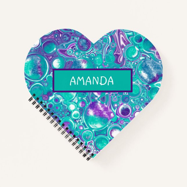Carnet Pièce d'art turquoise et violet personnalisée (Devant)