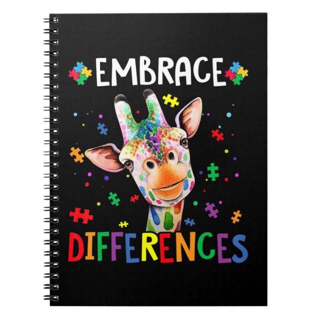 Carnet Pièce de Puzzle Autisme Giraffe Embrasser les diff (Devant)