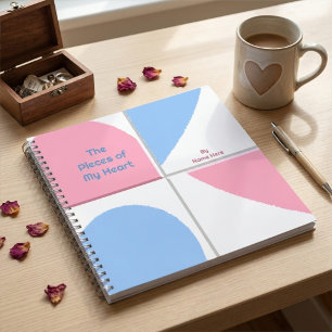 Carnet Pièces de cœur rose et bleu bébé personnalisées