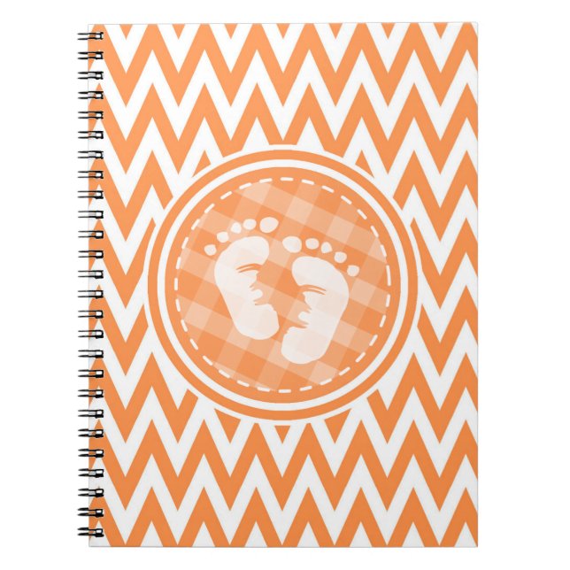 Carnet Pieds bébé ; Chevron orange et blanc (Devant)