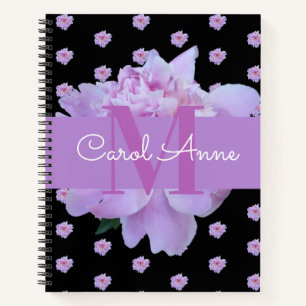 Carnet Pierre rose Fleur violet Monogramme noir