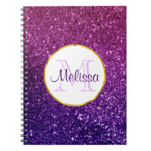 Carnet Pierres à Parties scintillant rose et violet Monog