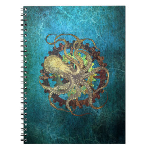 Carnet Pieuvre en vapeur et engrenages à horloge