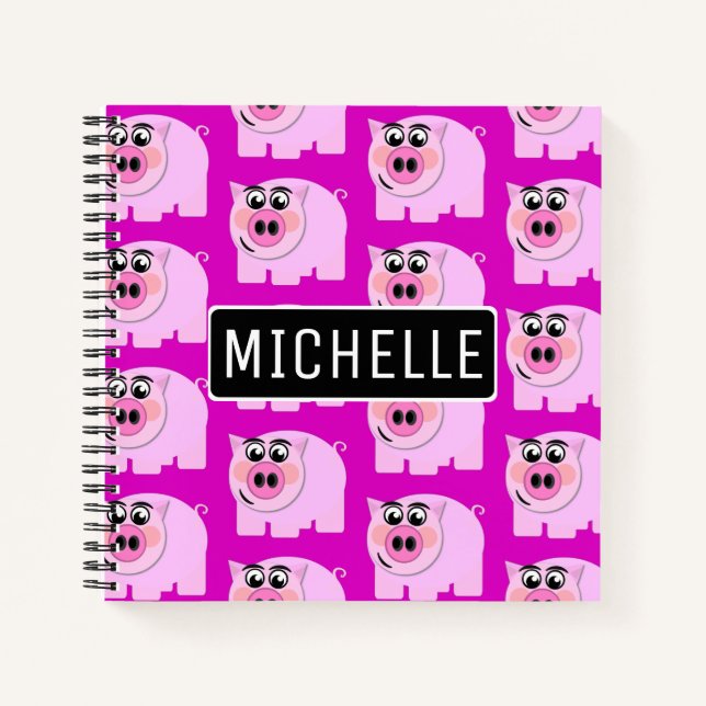 Carnet Piggy rose personnalisée (Devant)