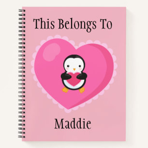 Carnet Pingouin de dessin mignon avec Coeurs