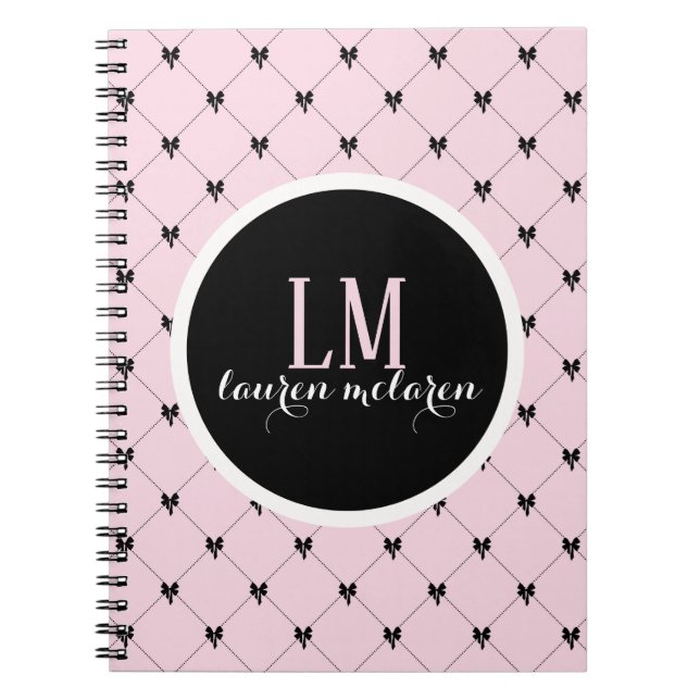 Carnet Pink & Black Bow Monogram Notebook (Devant)