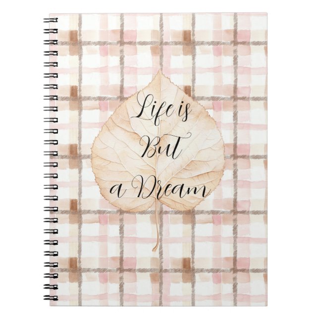 Carnet Pink Brown White Plaid Stripes Leaf (Devant)