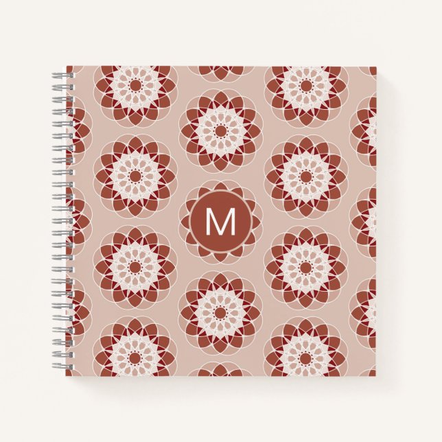 Carnet Pink Burgundy Floral Mandala Pattern Monogram (Devant)