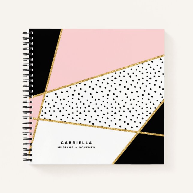 Carnet Pink et Black Chic Abstrait Motif personnalisé (Devant)