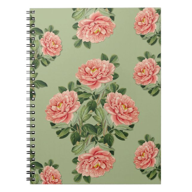 Carnet Pink Floral Pattern on Green Background | Seamless (Devant)