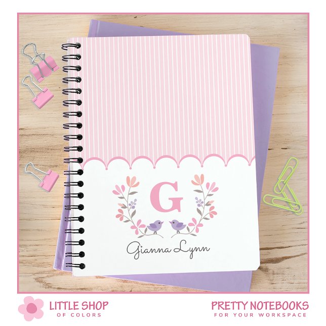Carnet Pink Floral Stripes Monogramme (Créateur téléchargé)