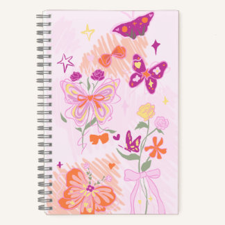 Carnet Pink Flowers and Butterflies