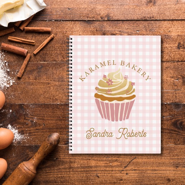 Carnet Pink Gingham Cupcake Pastry Chef (Pink Cupcake Gingham Bakery Recipe notebook)