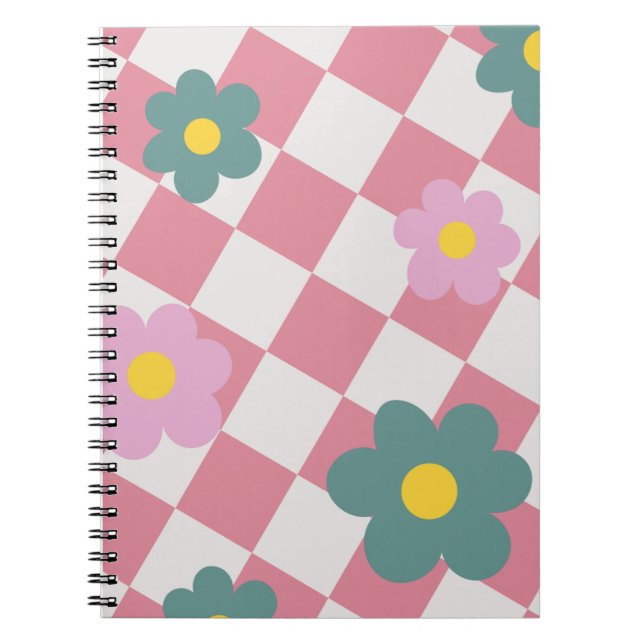 Carnet Pink Gingham Floral Pattern – Retro Cute Flower  (Devant)