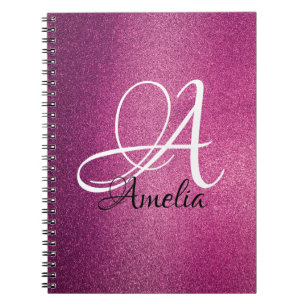 Carnet Pink Glitter Personalized Name & monogram notebook