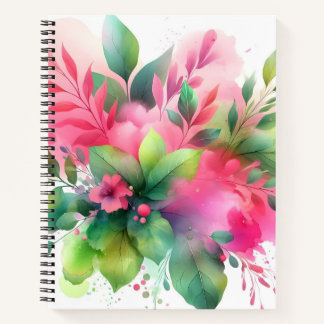 Carnet Pink Green Watercolor Botanical Bloom