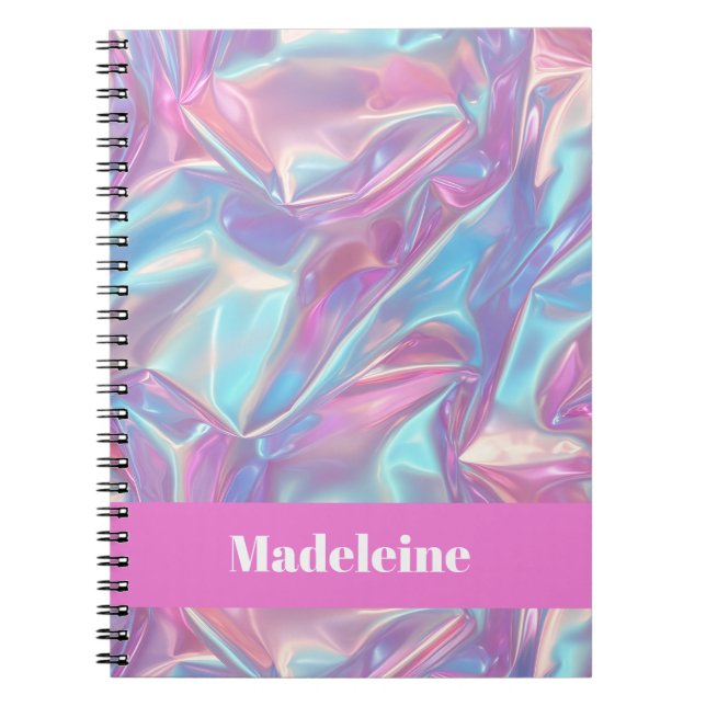 Carnet Pink Iridescent Holographic Custom Name (Devant)