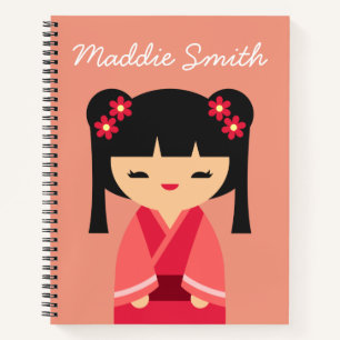 Carnet Pink Kokeshi poupées japonaises