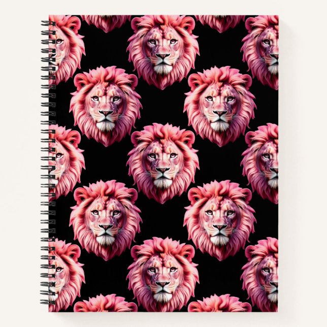 Carnet Pink Lion Head Animal Pattern Design - Black  (Devant)