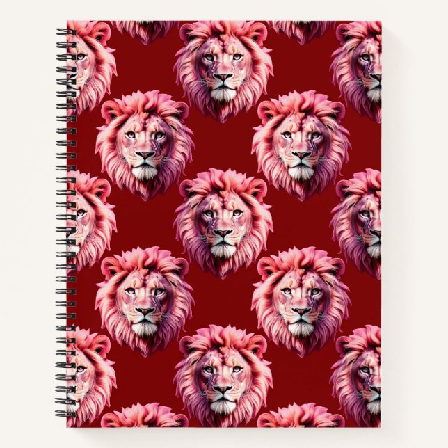 Carnet Pink Lion Head Animal Pattern Design Red  (Devant)