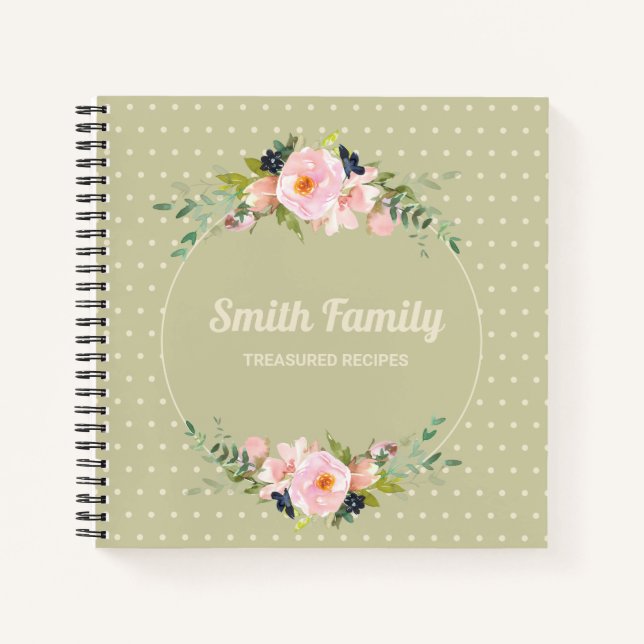Carnet Pink Navy Blue Floral Green Cream Polka Dot Recett (Devant)