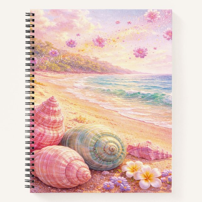 Carnet Pink Ocean Beach Shells Flowers Fantasy Landscape (Devant)