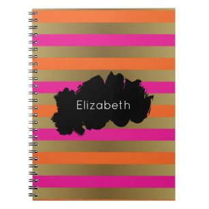 Carnet Pink, Orange & Faux Metallic Gold Stripes Personna