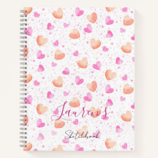 Carnet Pink & Peach Hearts Splash Custom Sketchbook
