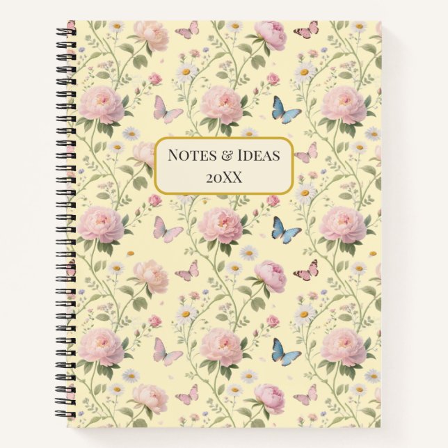 Carnet Pink Peony Butterfly Floral Pattern (Devant)