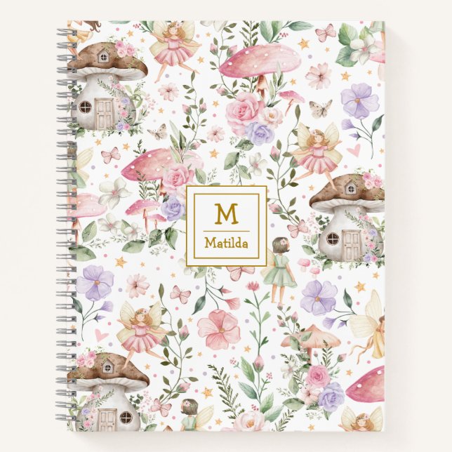 Carnet Pink Purple Fairy Forêt Florale Jardin Monogramme (Devant)