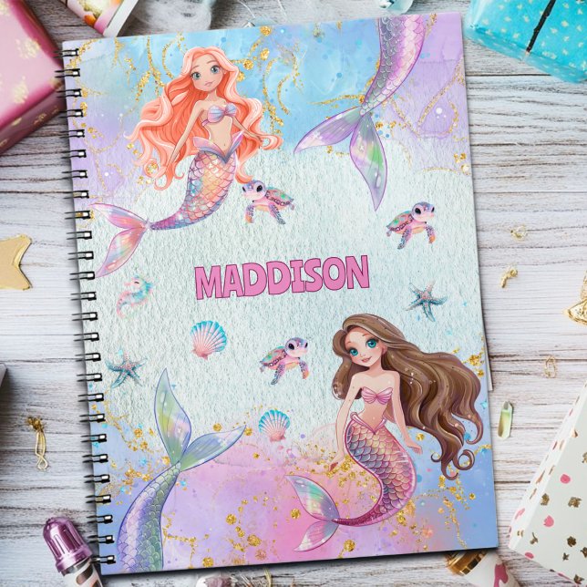 Carnet Pink Purple Glitter Mermaids Add Name (Créateur téléchargé)