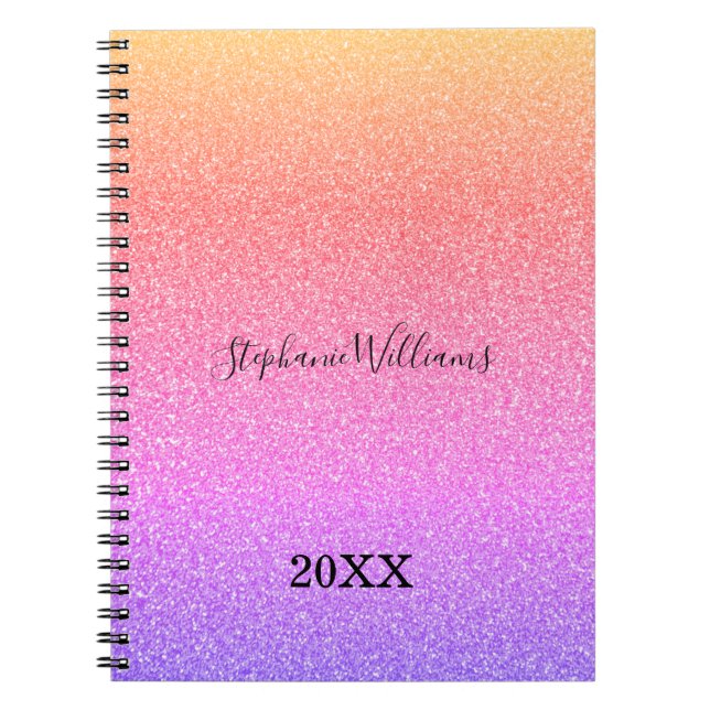 Carnet Pink Purple Glittery Nom personnalisé Ombre Cute G (Devant)