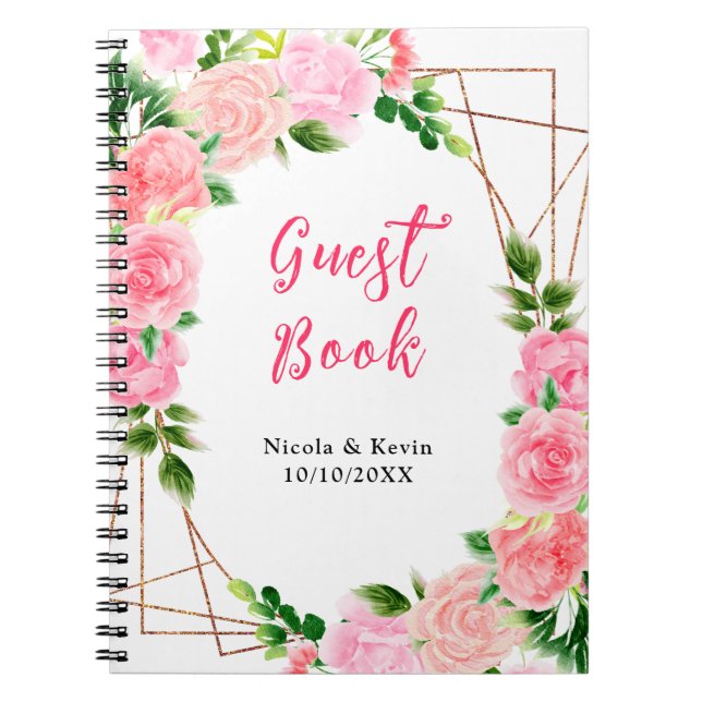 Carnet Pink Roses with Foliage Wedding Guest Book (Devant)