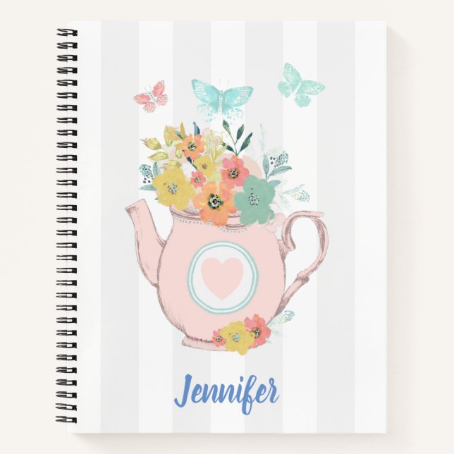 Carnet Pink Teapot with Flowers & Butterflies (Devant)