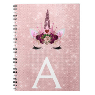 Carnet Pink  Unicorn Sparkle Princess Monogram Name
