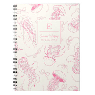 Carnet Pink Vintage Jellyfish Ocean bow Monogrammed girly