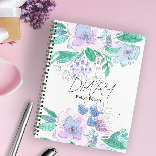 Carnet Pink violet aquarelle Doodcolor Blossoms et Feuill