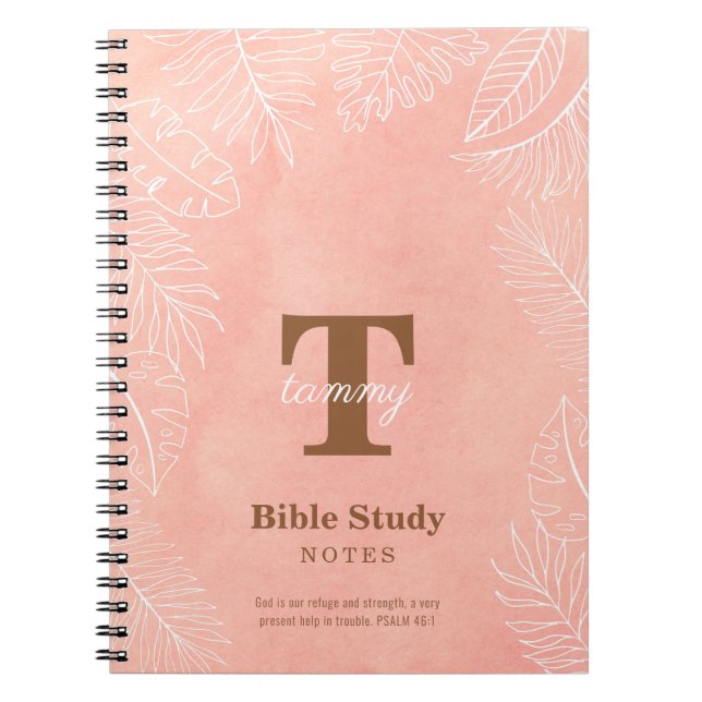 Carnet Pink Watercolor Leaves Monogram Bible Study (Devant)