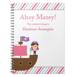 Carnet pirate personnalisé de fille rose mignonne