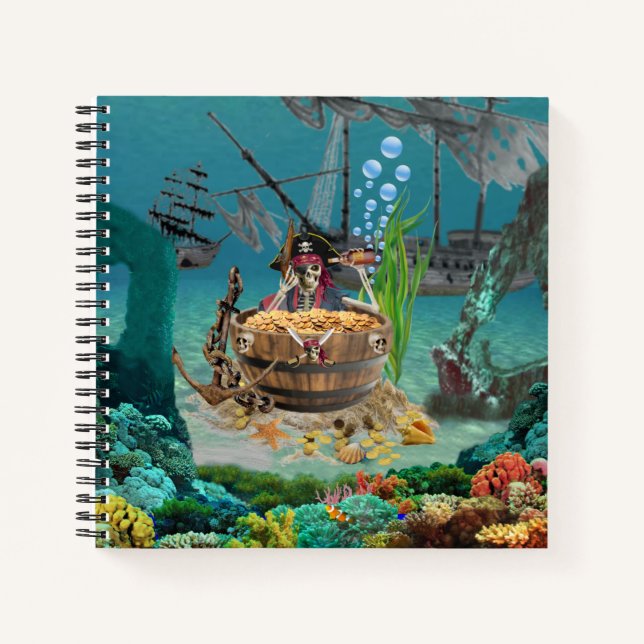 CARNET PIRATE SKELETTE DANS UN BARREAU (Devant)