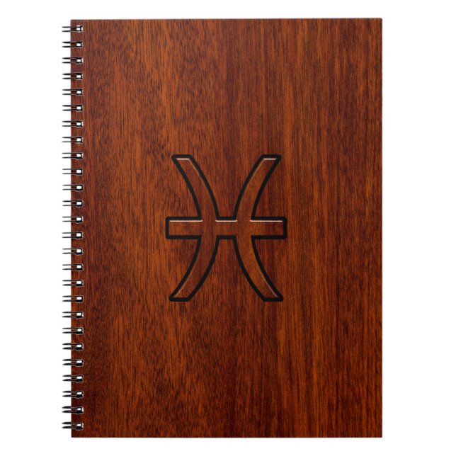 Carnet Pisces Zodiac Connexion en bois acajou style grain (Devant)